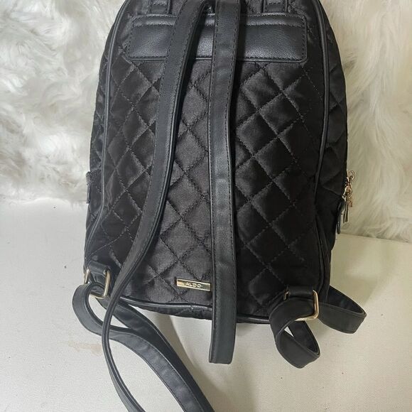 Aldo black satin quilted small backpack pre owned - Picture 6 of 12